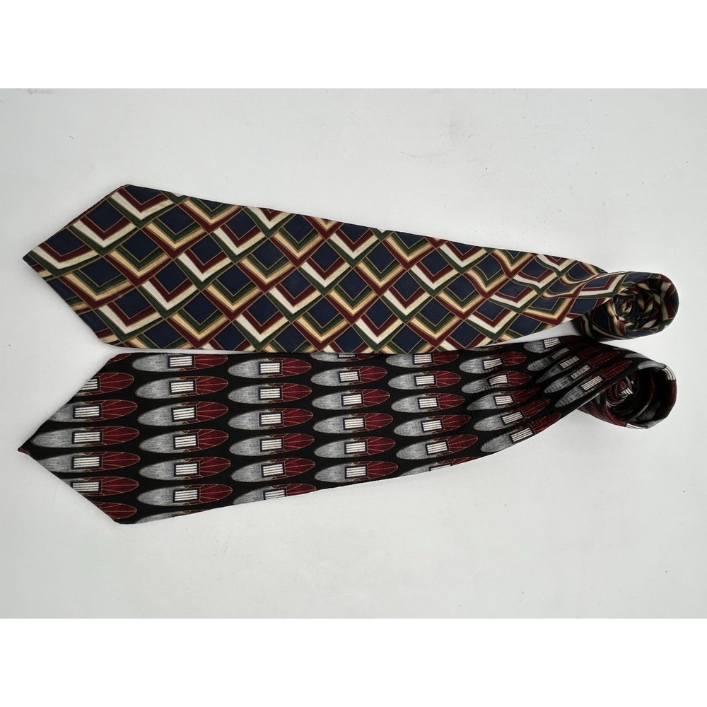 Loi Of 2 Mens Silk Ties Geometric Abstract 417 Van Heusen Vibrant Classic Color